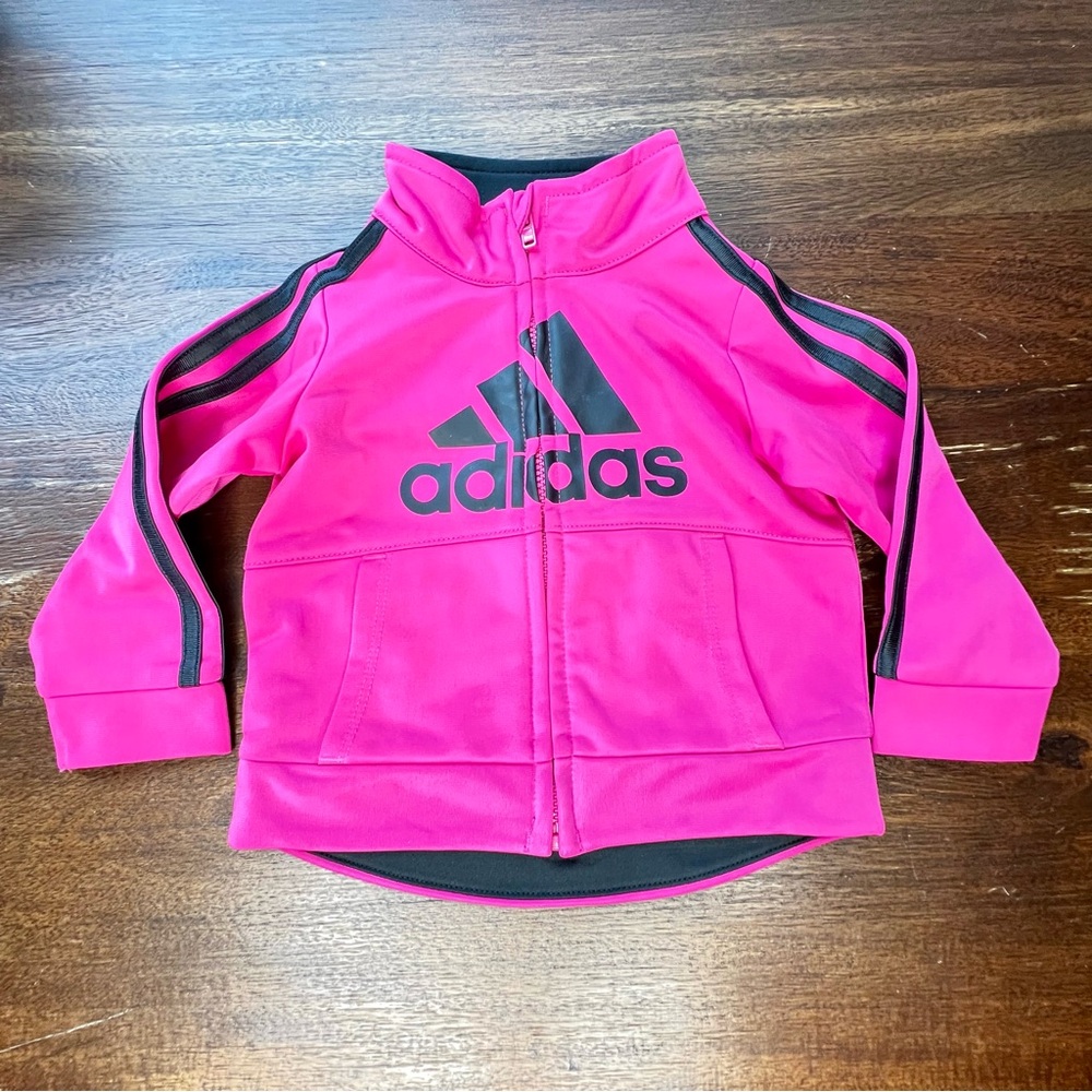 Adidas Baby Girl Pink Zip Hoodie Jacket 6M Athletic Track Jacket Logo